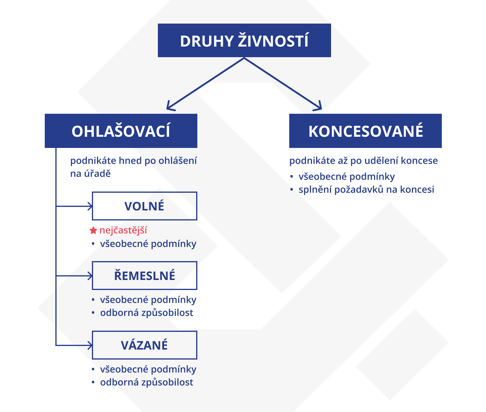 Druhy živností – volné, řemeslné, vázané, koncesované