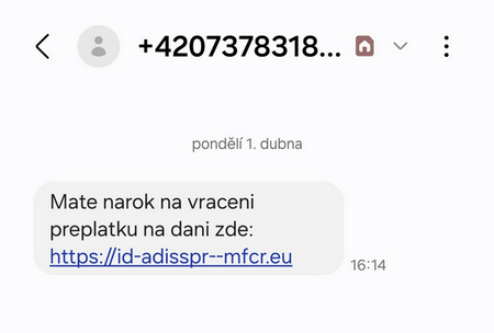 Podvodná SMS – přeplatek v daňovém přiznání