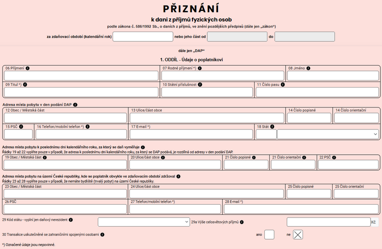 1. oddíl daňového přiznání