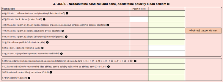 3. oddíl daňového přiznání